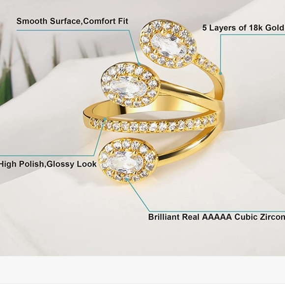 18k Gold & AAAAA CZ Wrap Cocktail Ring NWT - Picture 4 of 4